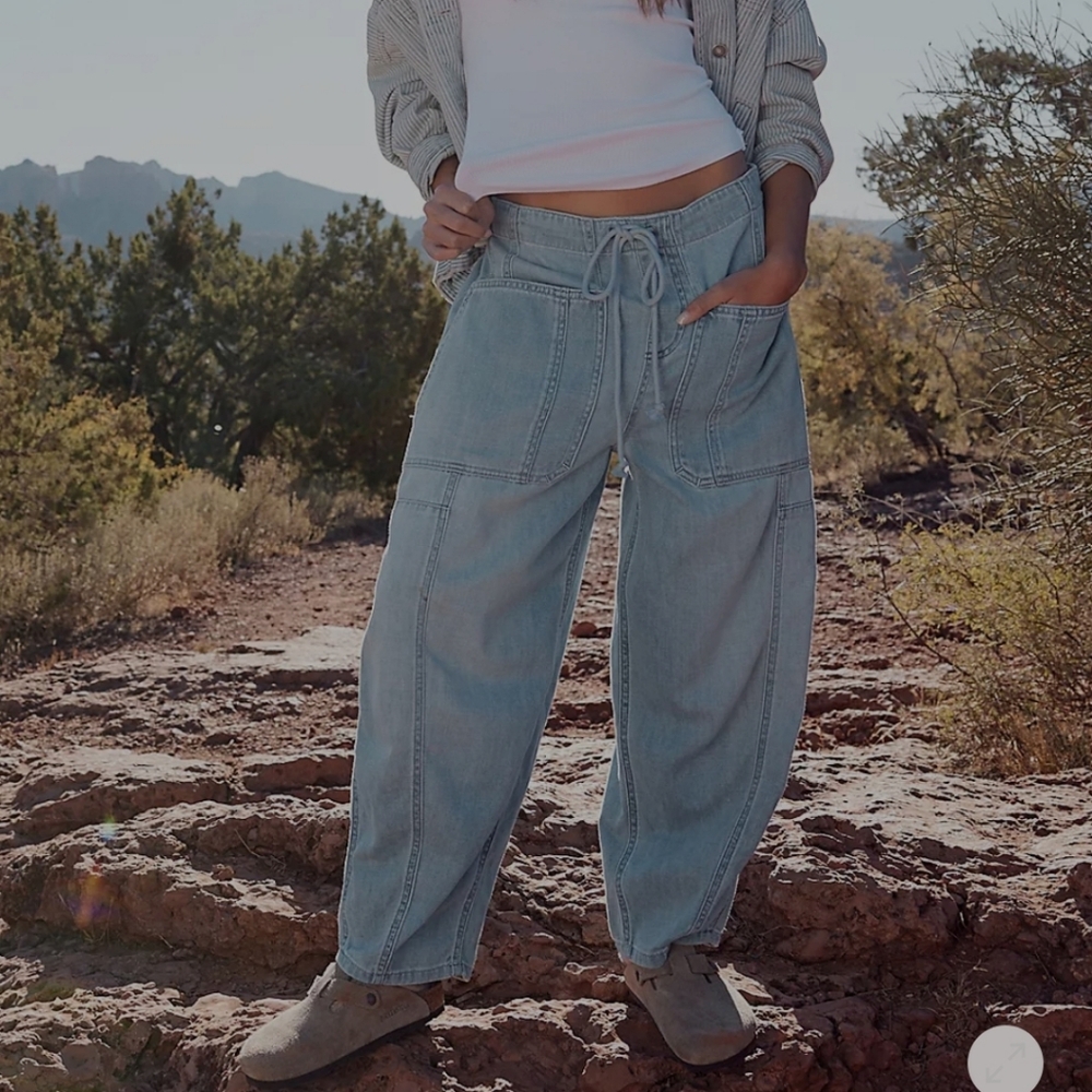 We The Free Silverton Barrel Lightweight Denim Jeans Pull On Drawstring Xs